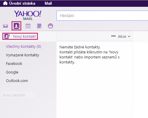 Přidání kontaktu na Yahoo